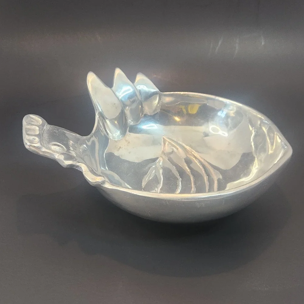 Vintage Chicken Cast Aluminum Decor Bowl Nut Dish Mid Century Modern MCM Rooster